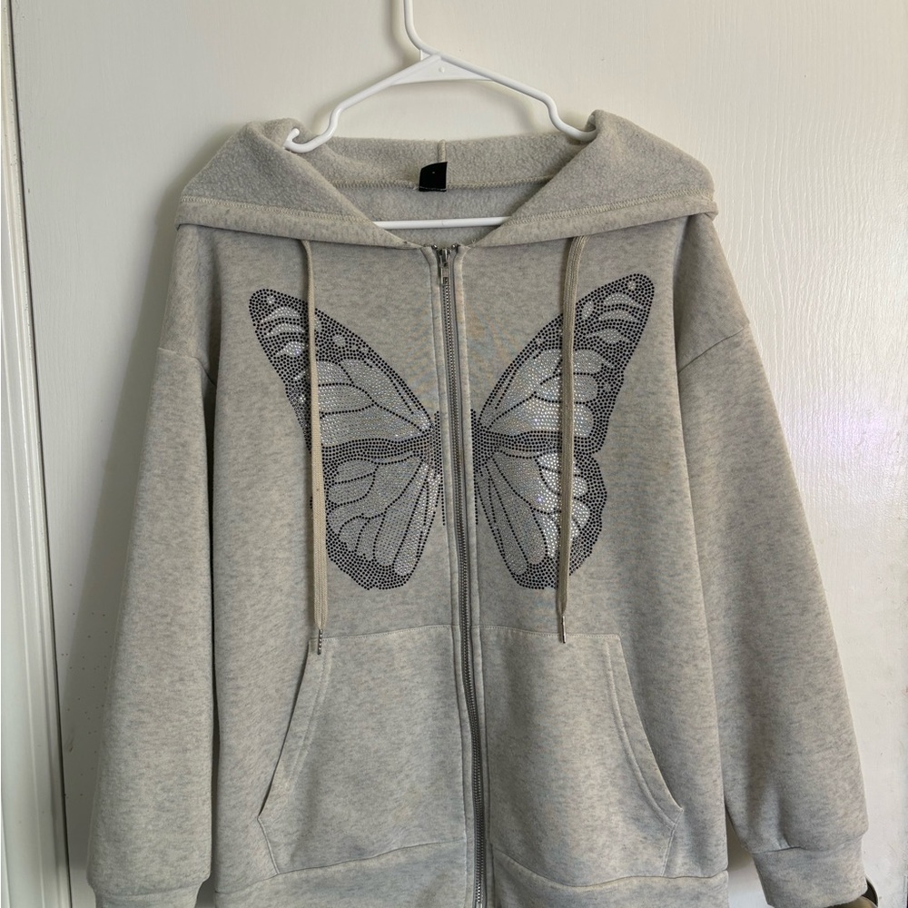 Gray Hoodie with Butterfly Design